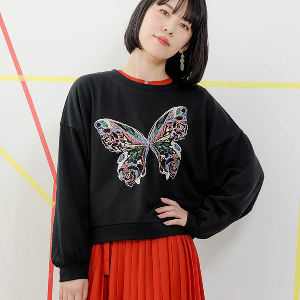 ScoLar イズスカラー iS レディース プルオーバー 長袖 蝶 花 刺繍