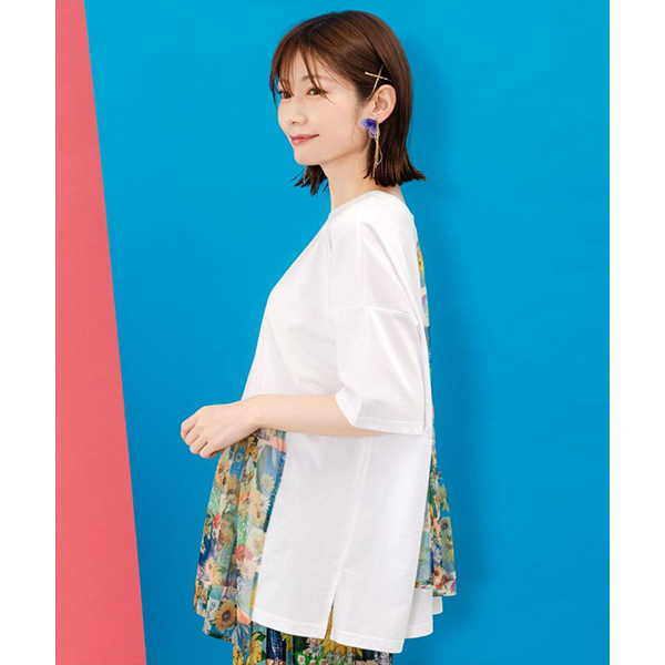 ScoLar スカラー レディース トップス 七分袖 キッチンのこびと柄 カットソー 花柄 メルヘン きれいめ ナチュラル ガーリー 152763 ScoLar トップス スカラー 152763 キッチンのこびと柄 刺繍プル