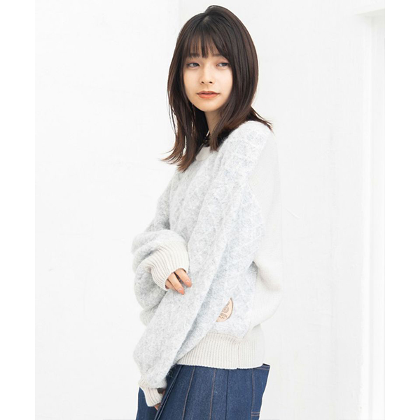 Premium ScoLar プレミアムスカラー チェック模様 ウール混 ニット 切替 プルオーバー ガーリー フェミニン 冬トップス 743004 0221 ScoLar Premium プレミアムスカラー チェック模様 ウール混