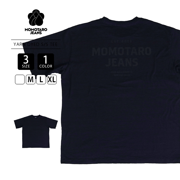 桃太郎ジーンズ（MOMOTARO JEANS） 半袖 Tシャツ YARN DYED 6.6oz ロゴ