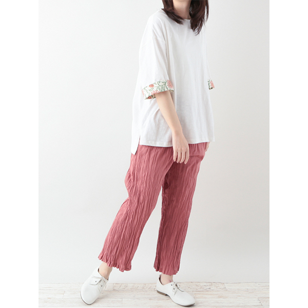 レディース 婦人服 トップス Tシャツ 半袖 artipur ブロックプリント コットンスラブ ゆったりサイズ 二の腕カバー 24S077 レディース 婦人服 トップス Tシャツ 半袖 artipur ブロック