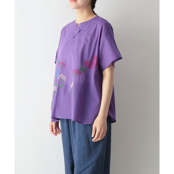 TANABANA タナバナ レディース 半袖 花柄 蝶 ブラウス 刺しゅう 彩りの 
