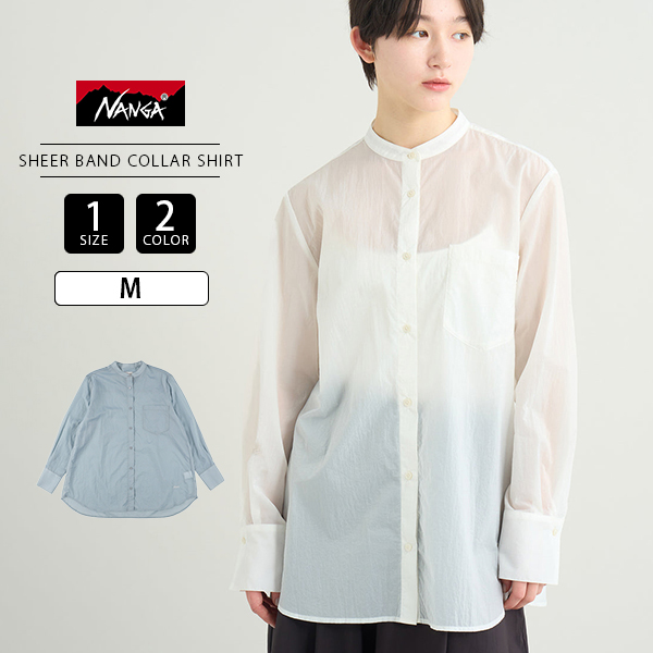 NANGA（ナンガ） 長袖 シアーバンドカラーシャツ 透け感 シアー素材