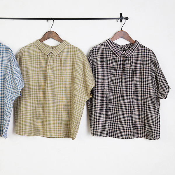 フレンチブリュ　★motomi.m★　　リネン　チェック　ブラウス 楽天市場】motomi.m リネン 刺繍 フリルブラウス モトミエム 麻