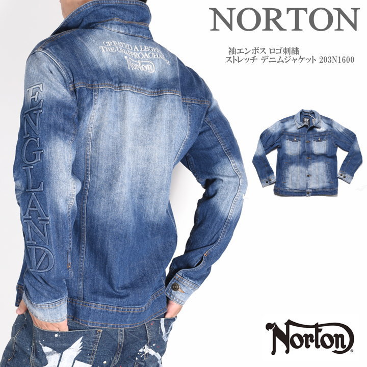 【SALE特価】ノートン ストレッチ デニム ジャケット Gジャン 袖エンボスロゴ 203N1600 Norton 春秋冬 【新品】PCBR トップス ジャケット ブルゾン アウター メンズファッション ノートン（NORTON） 【セール】ノートン NORTON Gジャン 袖エンボス