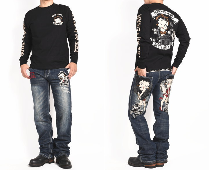 オールインワン betty boop Mサイズ インディゴ デニム オールインワン ツナギ THE BRAVEMAN×BETTY BOOP bbb-2252