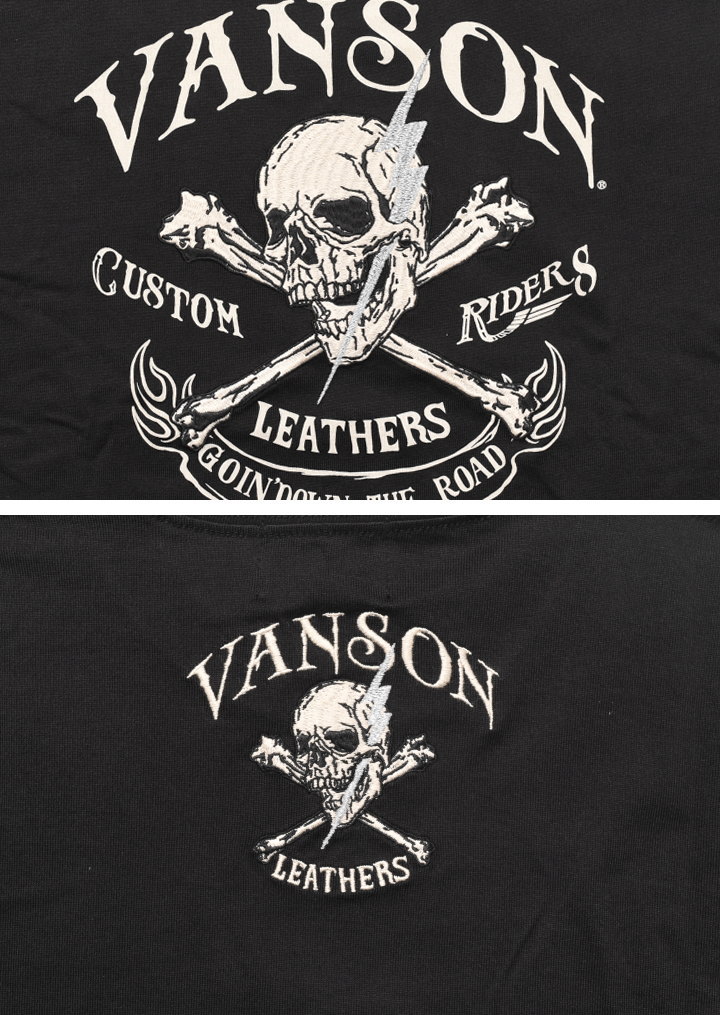 VANSON（バンソン） ロンT クロスボーンスカル フロントデザイン 刺繍