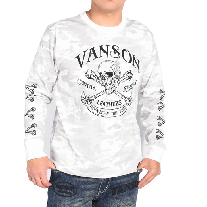 【2024春新作】バンソン VANSON ロンT クロスボーンスカル フロントデザイン 刺繍プリント...