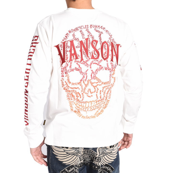 新品VANSON バンソン　ロゴ スカル 刺繍プリント 長袖Tシャツ　XXL VANSON（バンソン） ロンT ロゴスカル 刺繍プリント 長袖Tシャツ NVLT