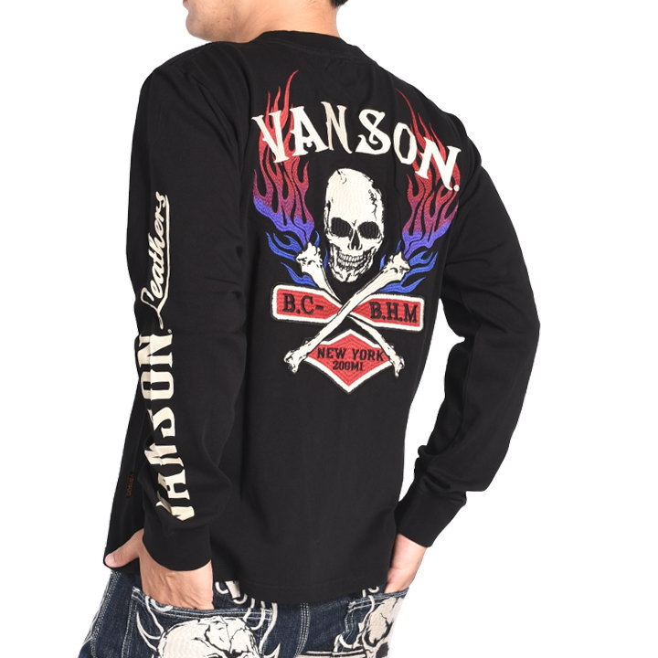 超激得，人気 VANSON 天竺素材長袖刺繍teeシャツ NVLT-2506 ホワイト Lサイズ