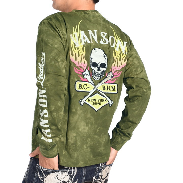 VANSON（バンソン） ロンT フライングファイヤースカル 刺繍プリント 