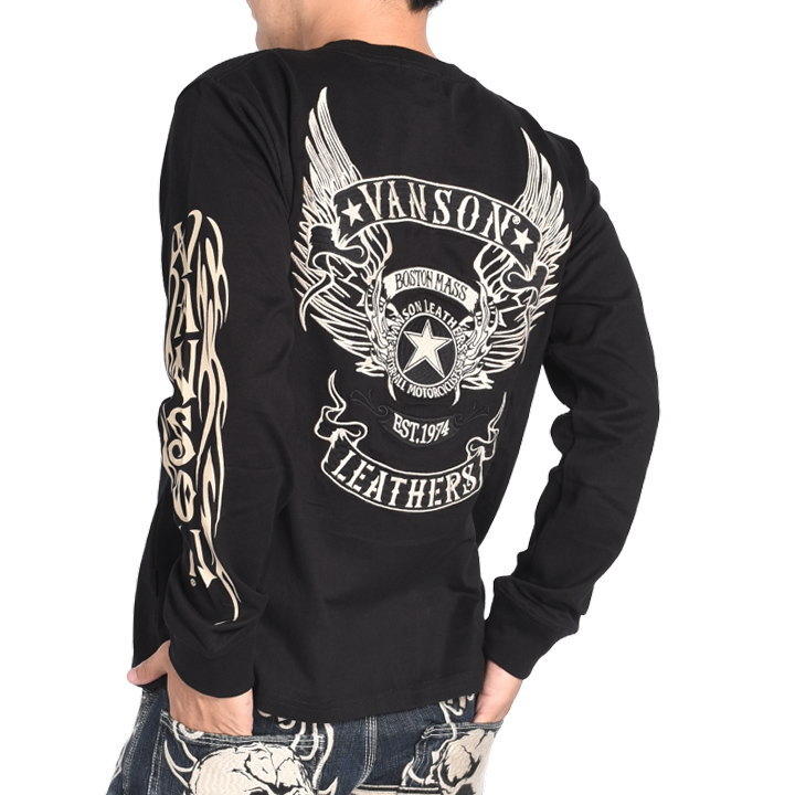 VANSON（バンソン） ロンT フライングスター 刺繍プリント 長袖Tシャツ 