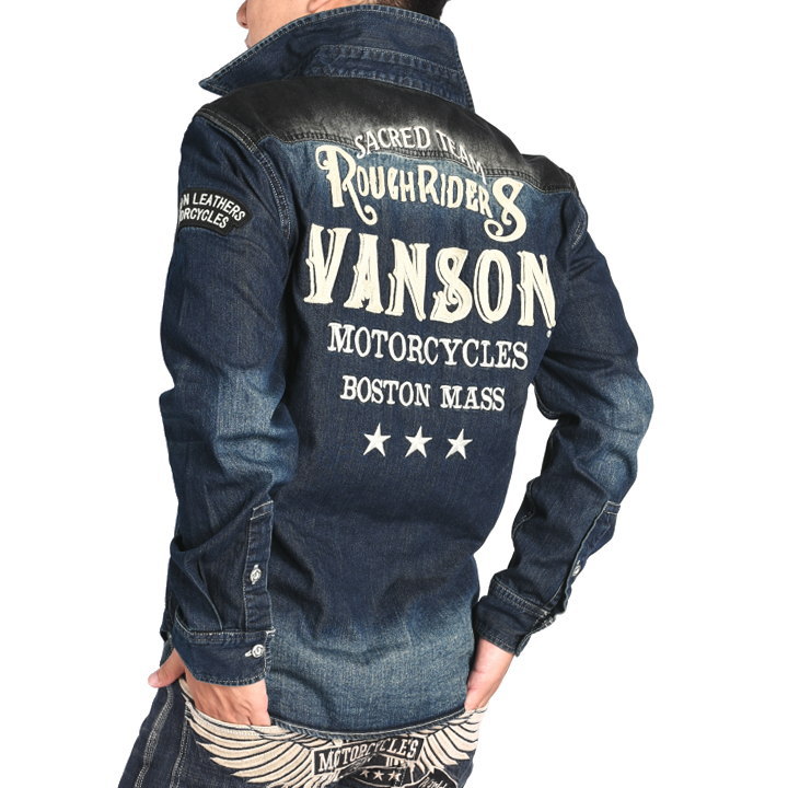 バンソン VANSON 長袖シャツ ROUGH RIDERS VANSON ロゴ刺繍＆ワッペン