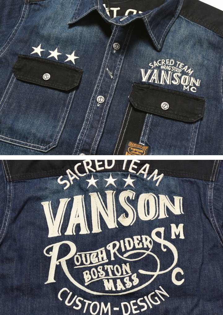 VANSON（バンソン） 半袖シャツ CUSTOM DESIGN ロゴ刺繍＆ワッペン