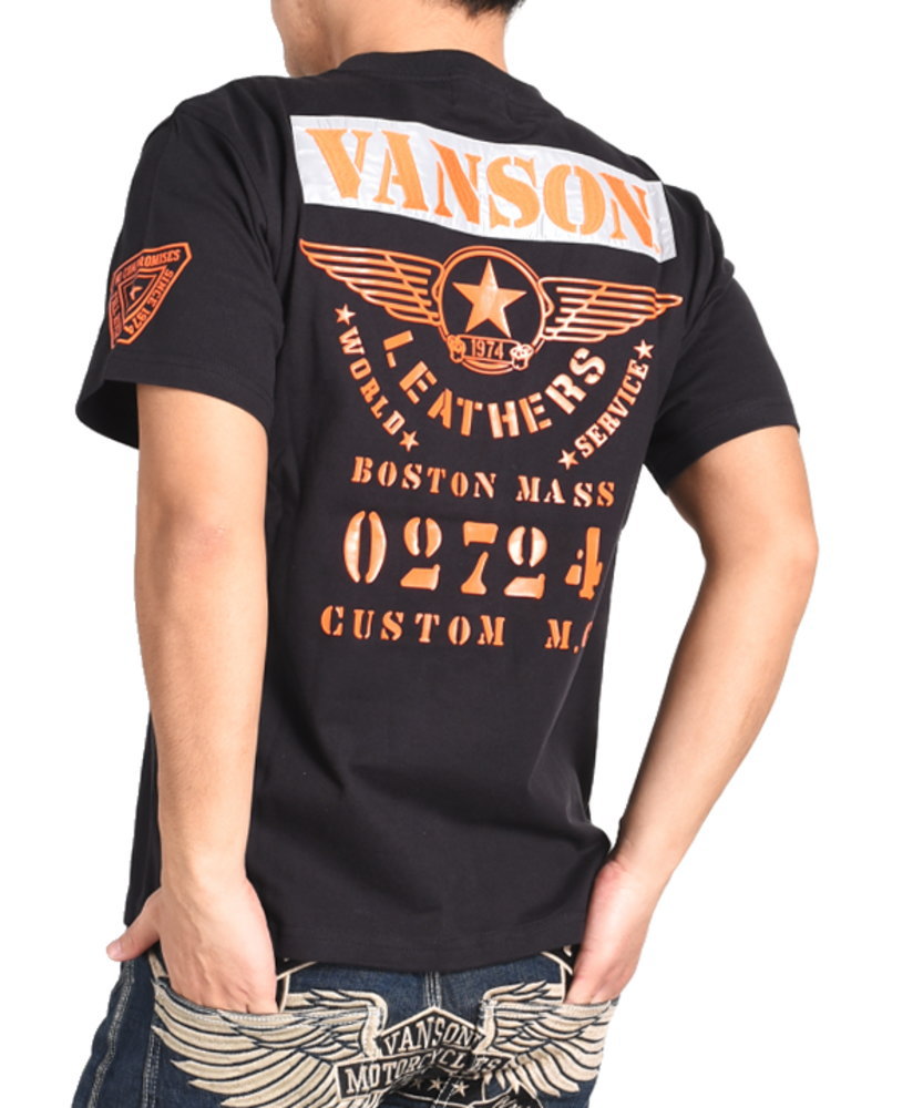 バンソン VANSON Tシャツ フライングスター＆ステンシルロゴ ジェルプリント 刺繍入り反射シート 半袖Tシャツ NVST-2207｜jeans1｜02