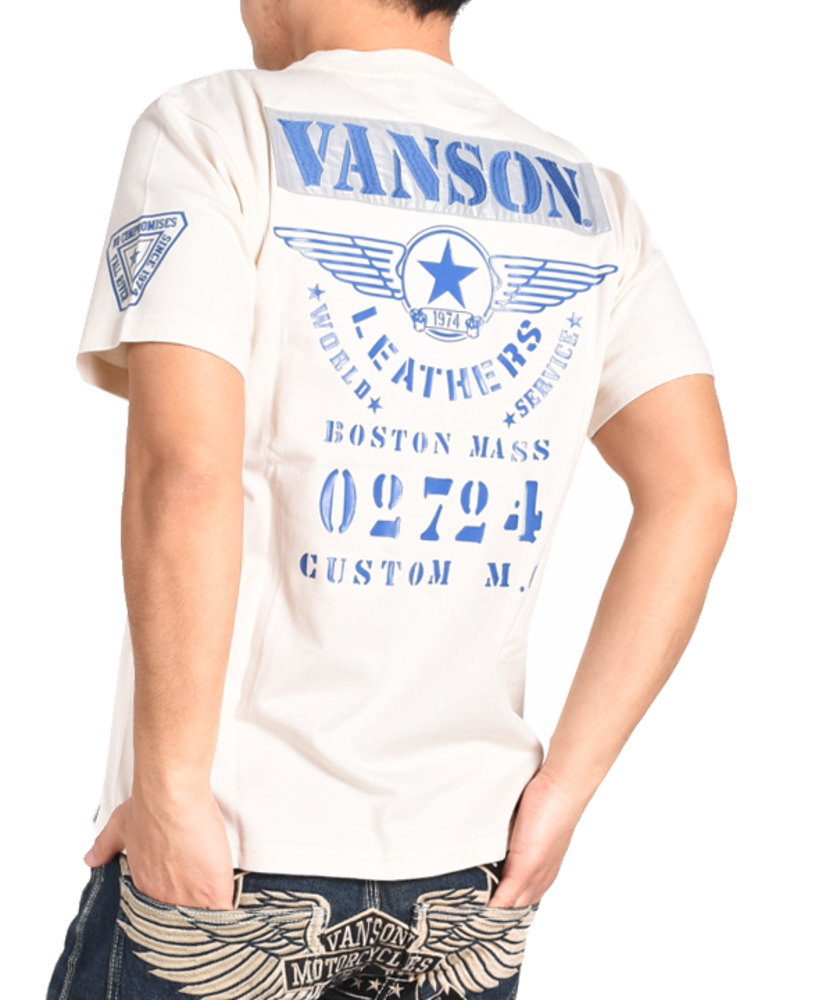 バンソン VANSON Tシャツ フライングスター＆ステンシルロゴ ジェルプリント 刺繍入り反射シート 半袖Tシャツ NVST-2207｜jeans1｜03