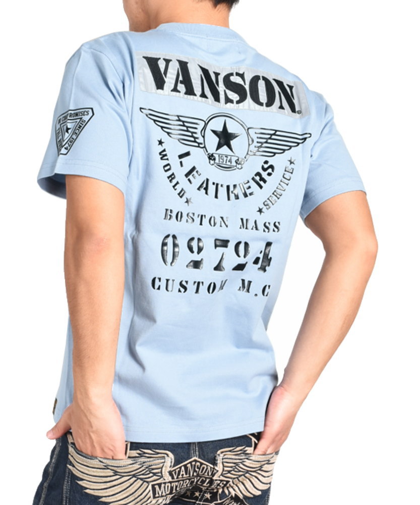 バンソン VANSON Tシャツ フライングスター＆ステンシルロゴ ジェルプリント 刺繍入り反射シート 半袖Tシャツ NVST-2207｜jeans1｜04