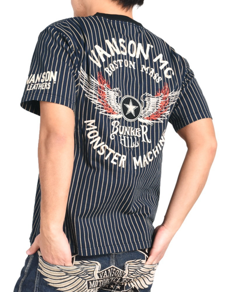 VANSON バンソン Tシャツ フライングスター 刺繍プリント 半袖T