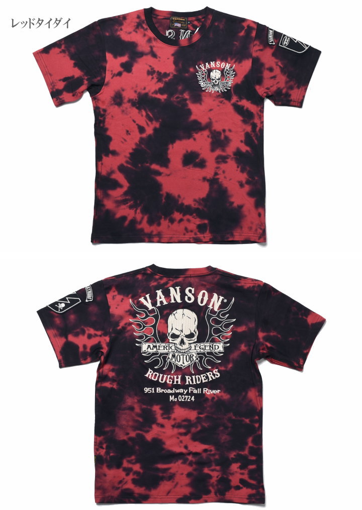 バンソン VANSON Tシャツ スカルエンブレム 刺繍プリント 半袖Tシャツ NVST-2305