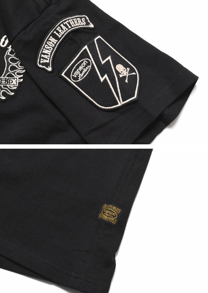 VANSON（バンソン） VANSON Tシャツ スカルエンブレム 刺繍プリント