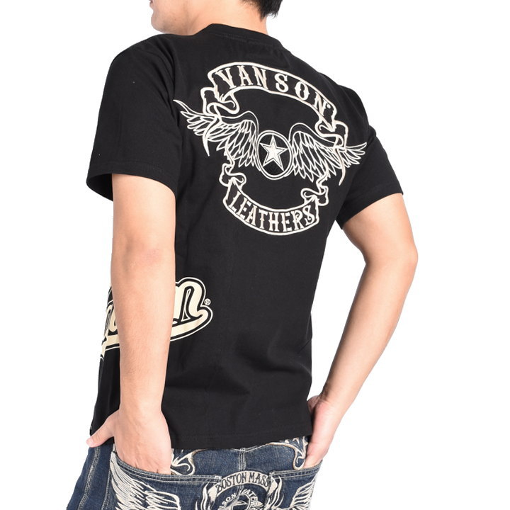 バンソン VANSON Tシャツ フライングスター 刺繍プリント 切替 半袖Tシャツ NVST-2309｜jeans1｜02