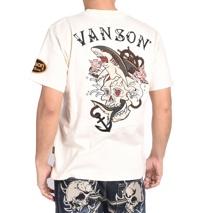 【美品】VANSON　バンソン　ネルシャツ　ワッペン  バックプリント　LL VANSON セール バンソン 半袖Tシャツ BONE ボーン プリント