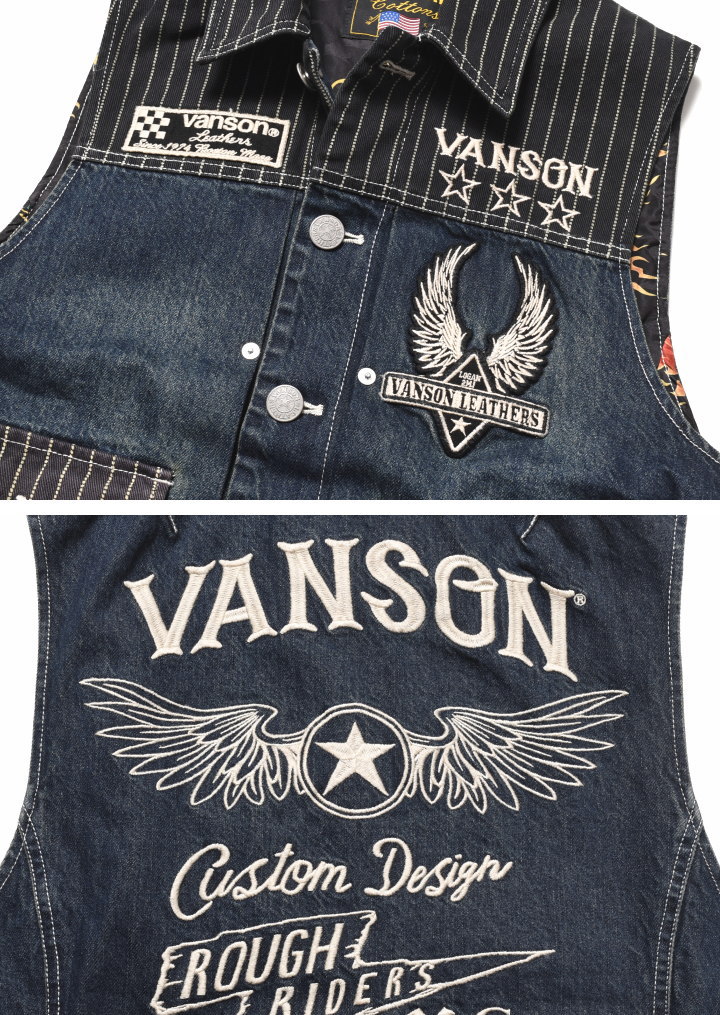 VANSON バンソン ジーベスト フライングスター 刺繍＆ワッペン