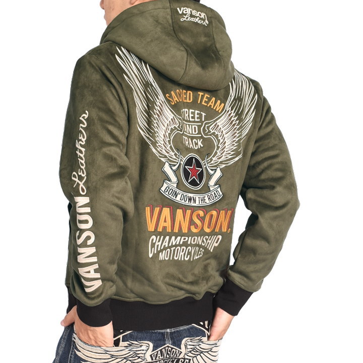 VANSON（バンソン） パーカー フライングスター 総刺繍 フェイク