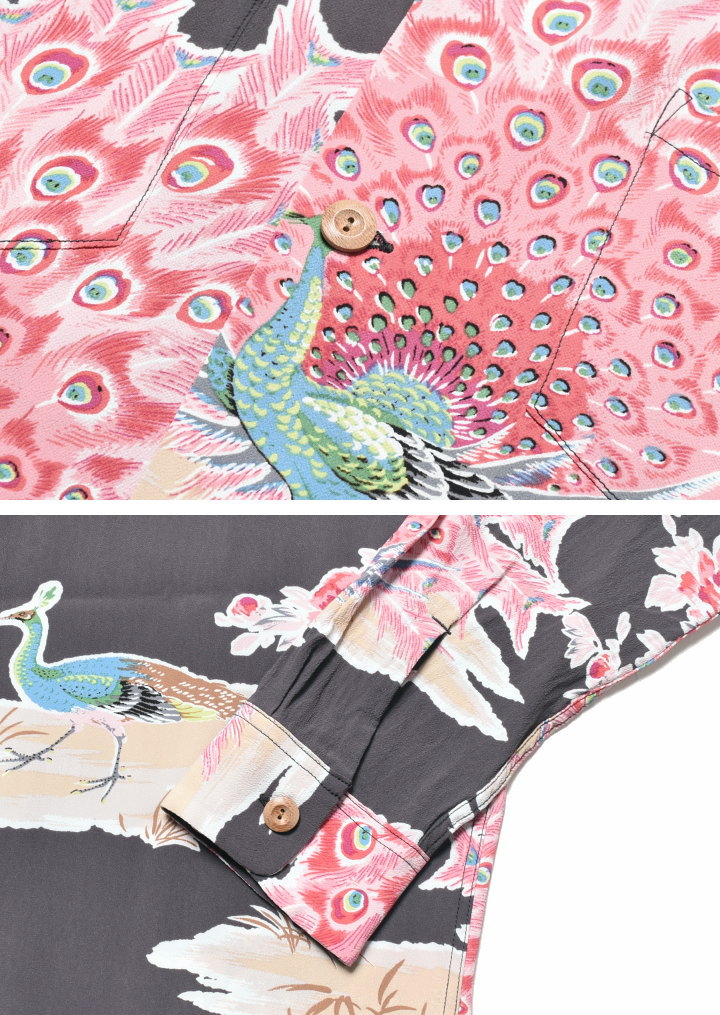 SUN SURF サンサーフ 長袖アロハシャツ “PIKAKE” 孔雀 L/S RAYON