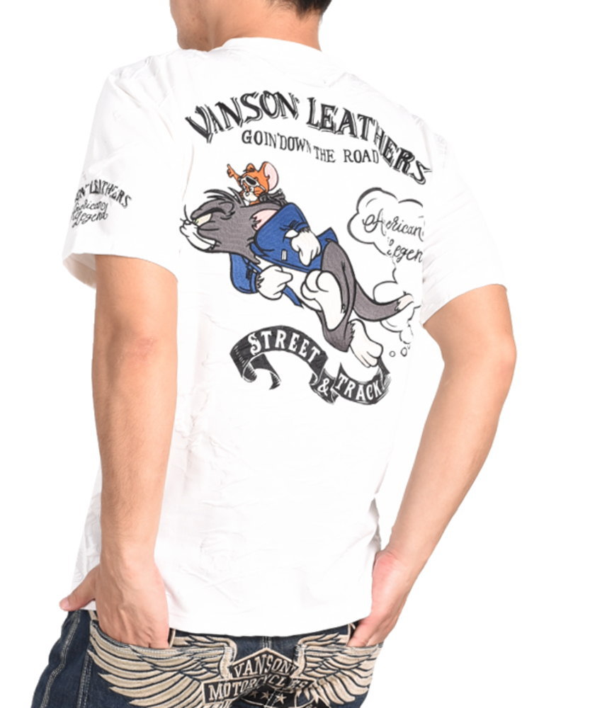 バンソン VANSON × トムとジェリー コラボ Tシャツ 刺繍プリント 吸汗