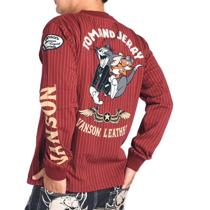 ＊VANSON×トムとジェリー 刺繍 長袖 Tシャツ カットソー トップス M VANSON - ＊VANSON×トムとジェリー 刺繍 長袖 Tシャツ カットソー