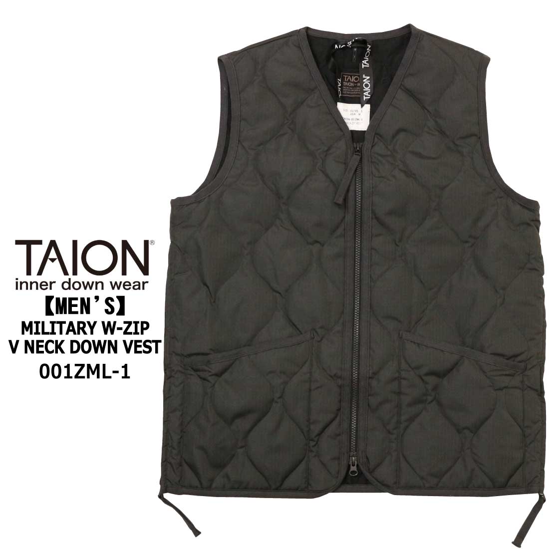 TAION（タイオン） ミリタリー Vネック ジップ ダウンベスト TAION