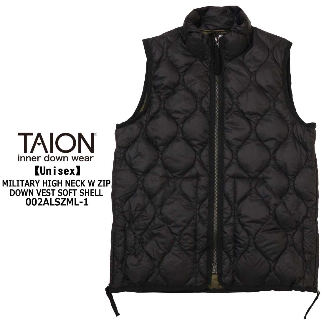 TAION（タイオン） ミリタリー ハイネックWジップ ダウンベスト ソフト 