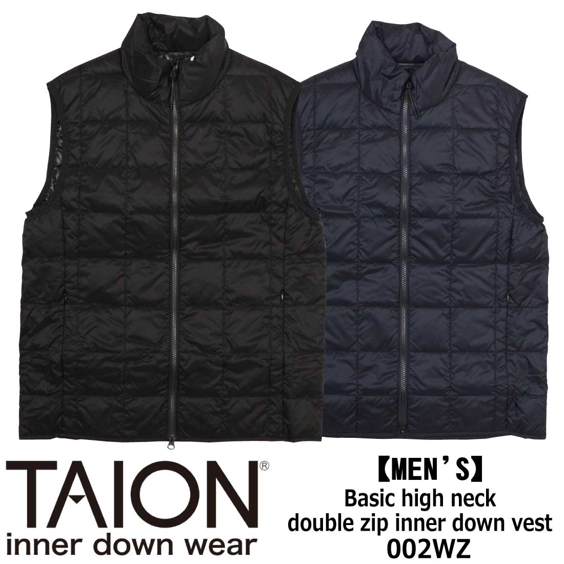 TAION（タイオン） ダウン ベスト ベーシック ハイネック Wジップ