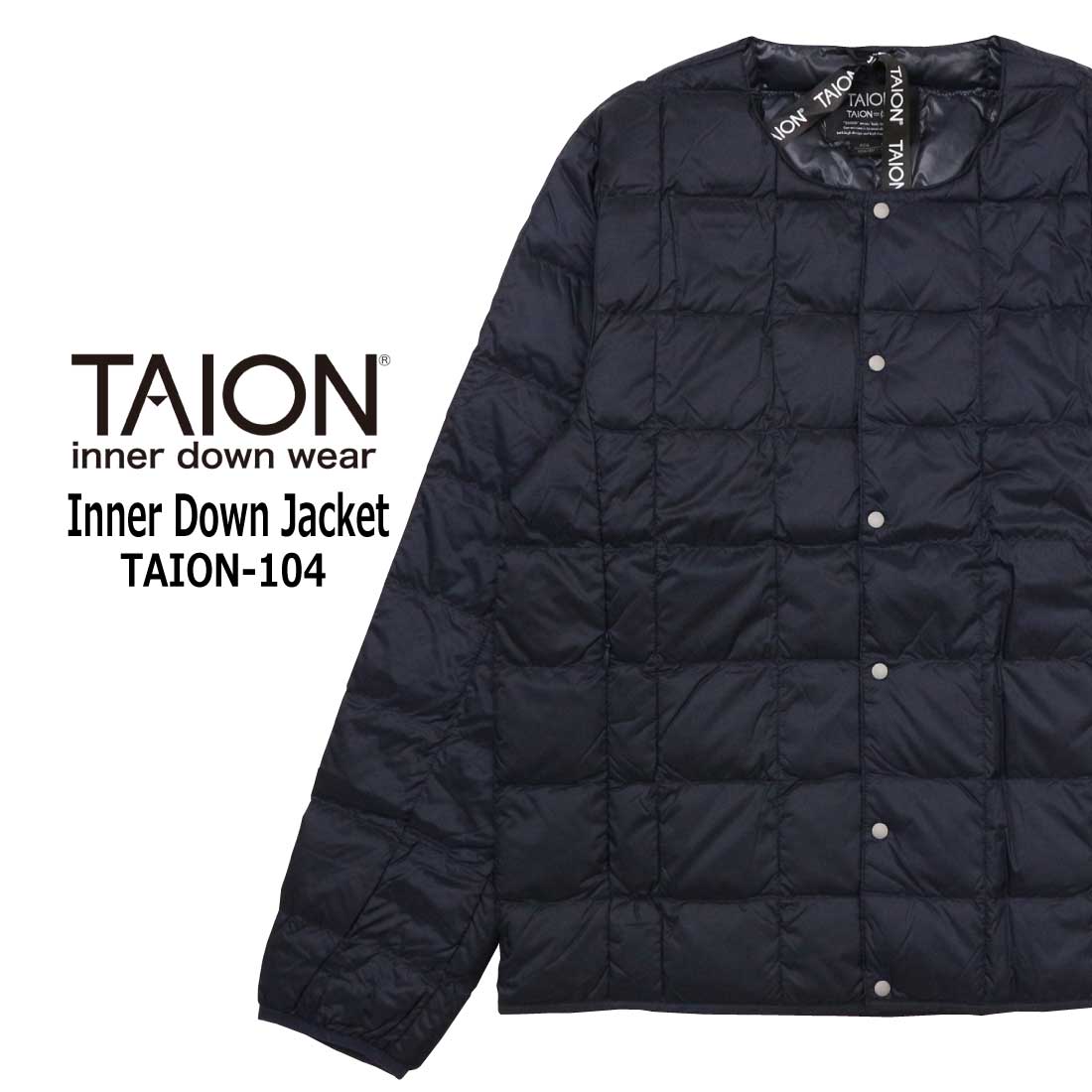TAION タイオン インナー ダウン ジャケット TAION-104 クルーネックボタン 軽い 暖かい ナイロン ダウン コンパクト 羽織り 着回し メンズ アウター TAION（タイオン） インナー ダウン ジャケット TAION-104 クルー