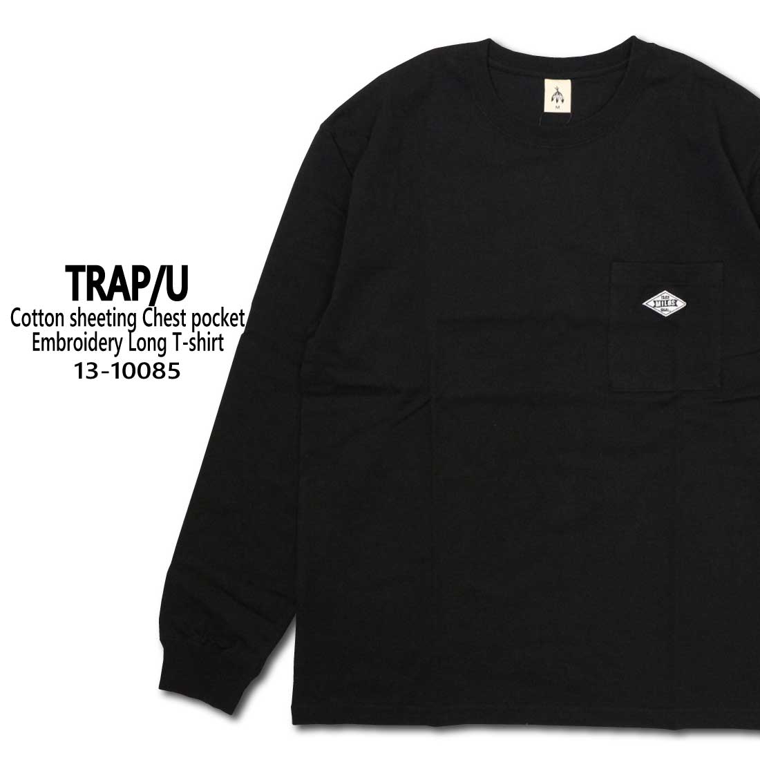 TRAP/U トラップユー 長袖 Tシャツ 胸ポケット ワンポイント 天竺 刺繍