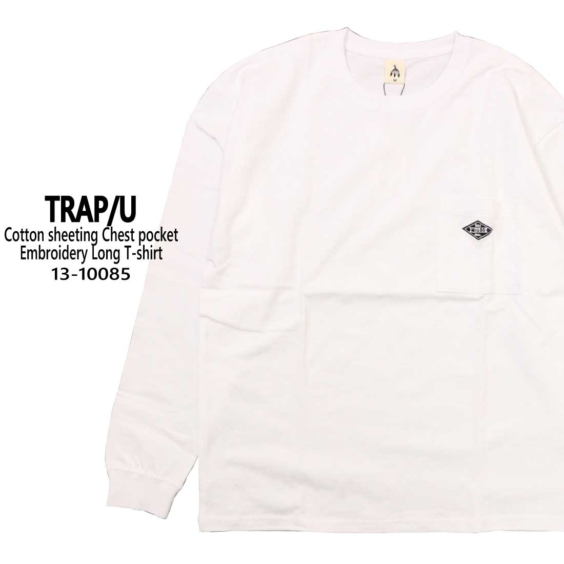 TRAP/U トラップユー 長袖 Tシャツ 胸ポケット ワンポイント 天竺 刺繍