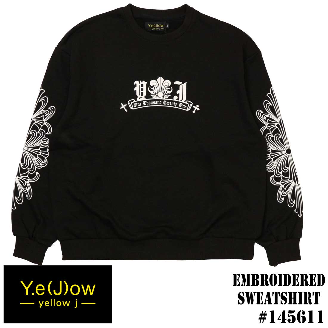 ユウ　STONE  ブラック トレーナー（ジャンク品） Yellow.J イエロージェイ 長袖 トレーナー 145611 リリー 刺繍