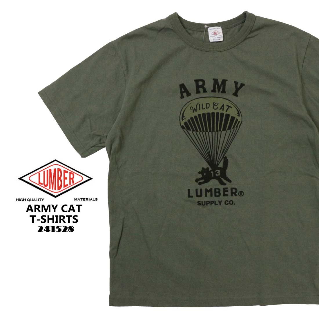 メール便 発送 LUMBER ランバー 半袖 Tシャツ ARMY CAT T-SHIRTS プリント...