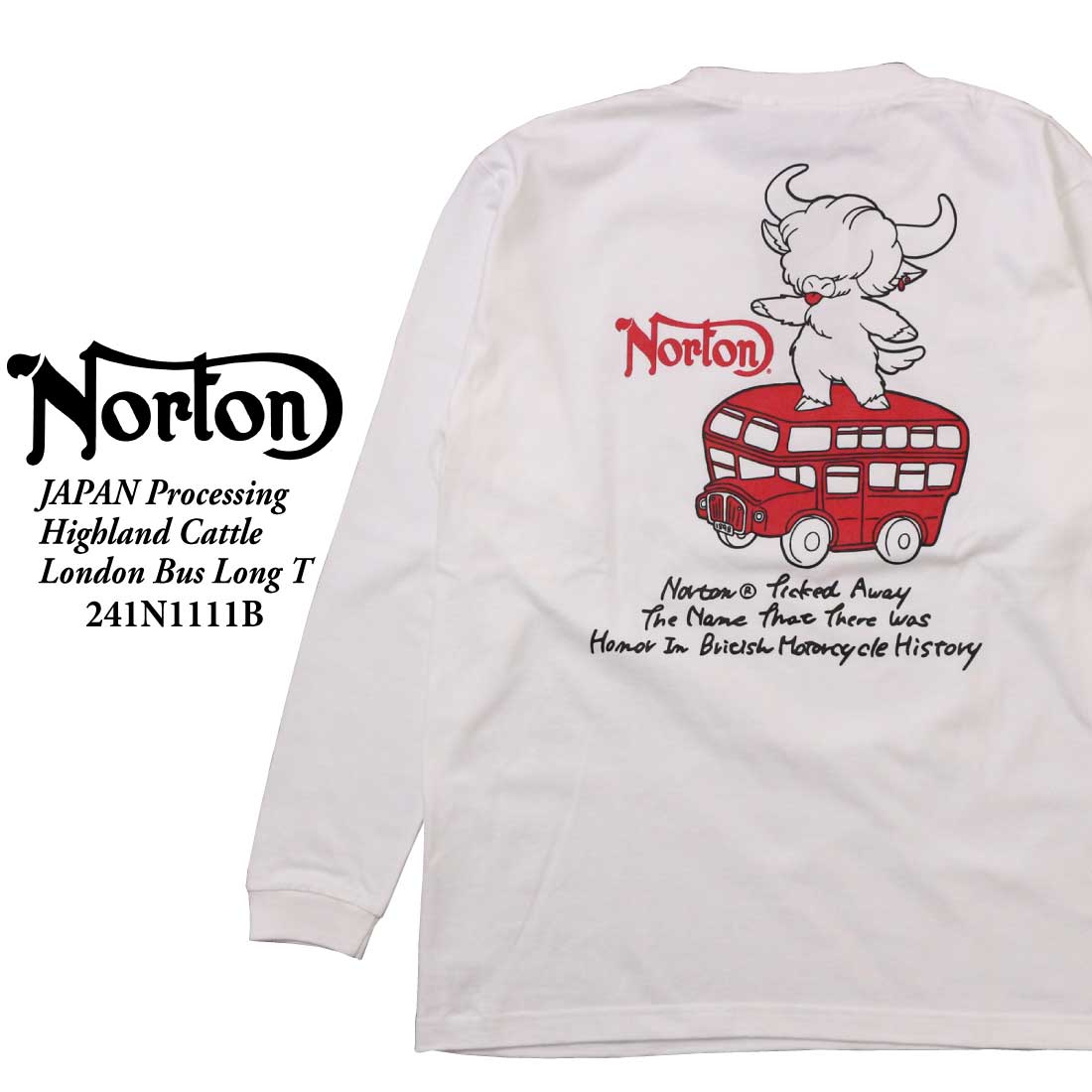Norton ノートン 服  長袖 Tシャツ 241N1111B JAPAN加工 ハイランドキャトル...