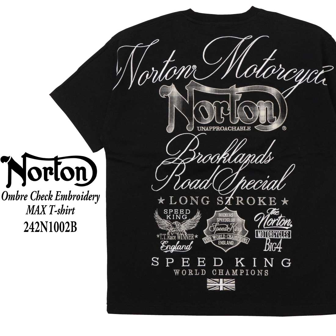 Norton 服 半袖 Tシャツ 242N1002B オンブレ−チェック使い刺繍 MAX Tシャツ ...