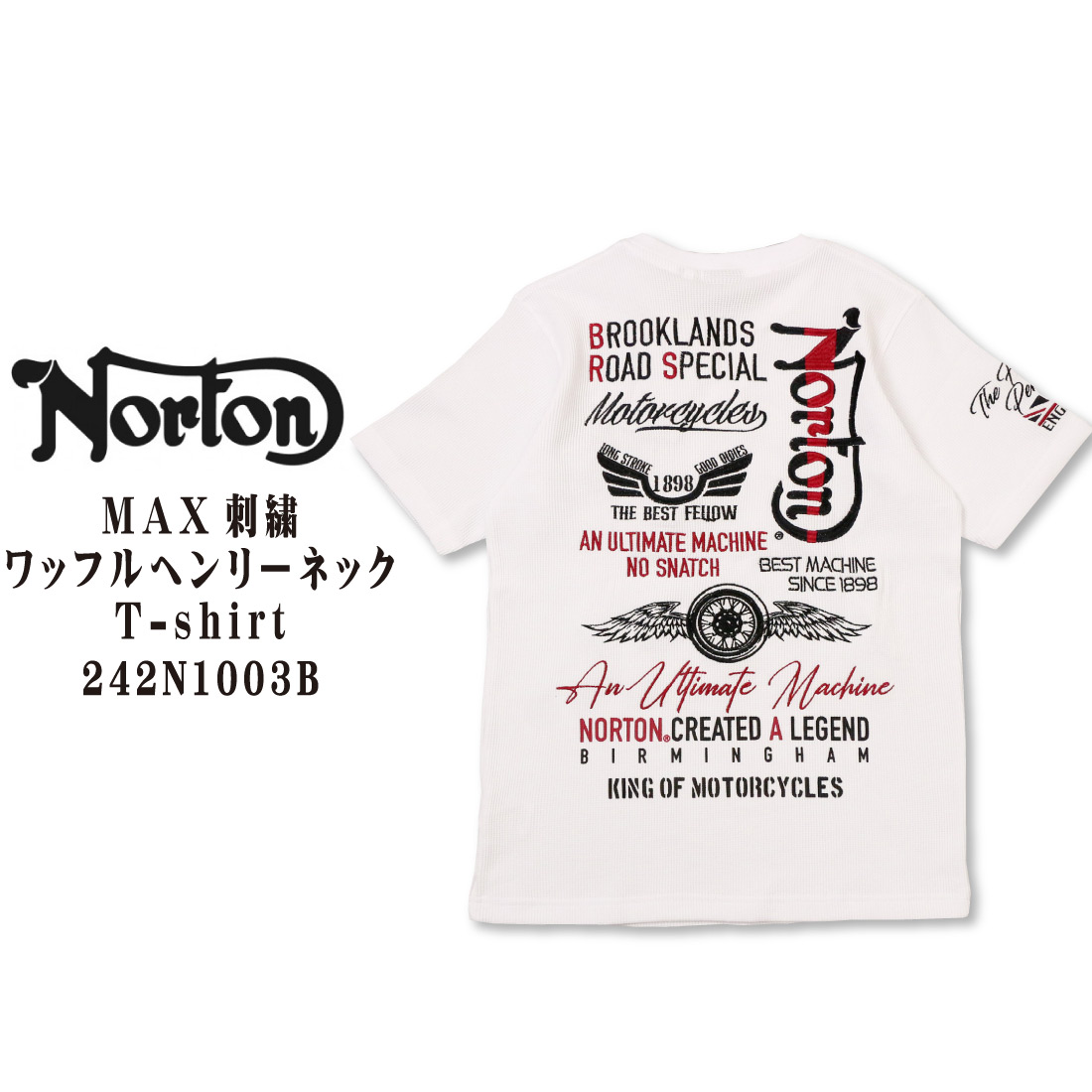 Norton ノートン 服 半袖 242N1003B MAX 刺繍 ワッフル ヘンリー Tシャツ ワ...