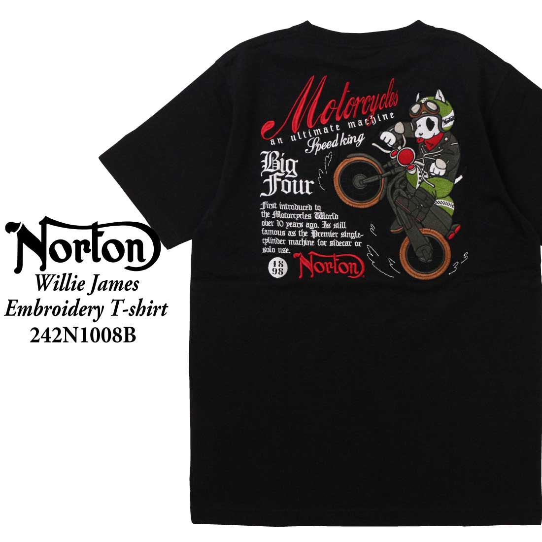 Norton ノートン 服  半袖 Tシャツ 242N1008B ウィリージェームス 刺繍 Tシャツ...