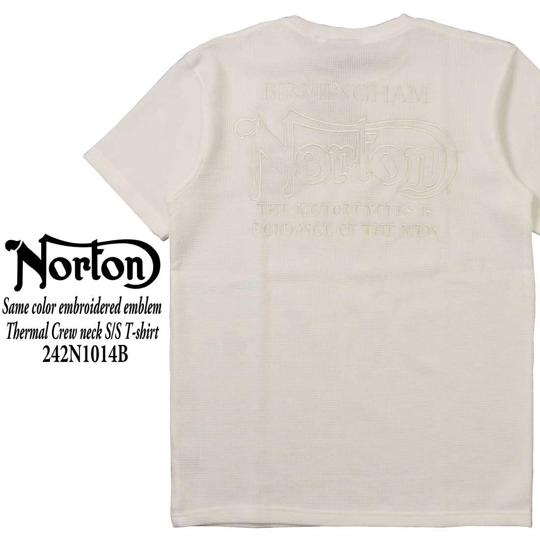 Norton 服 半袖 Tシャツ 242N1014B 同色エンブレム刺繍 サーマル クルーネック ア...