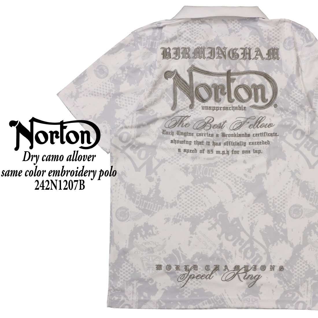 Norton ノートン 服 半袖 ポロシャツ 242N1207B ドライ カモ 総柄 同色 刺繍 ポ...