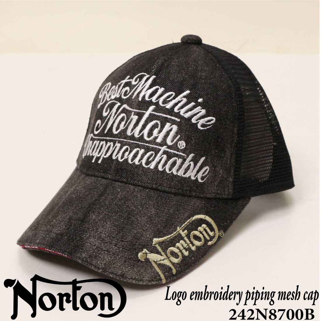 Norton ノートン 服  帽子 キャップ 242N8700B ロゴ 刺繍 パイピング デニム メ...