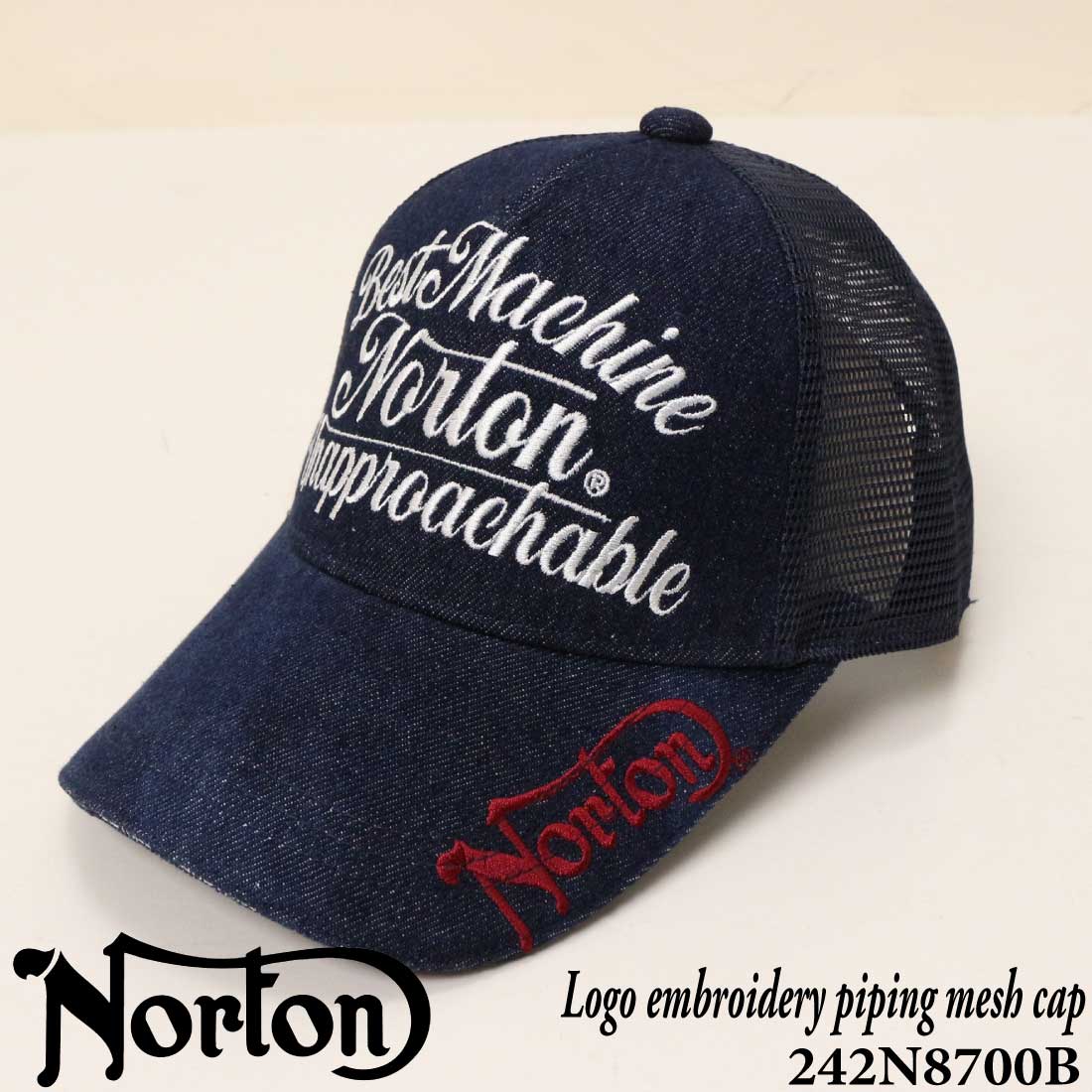 Norton ノートン 服  帽子 キャップ 242N8700B ロゴ 刺繍 パイピング デニム メ...