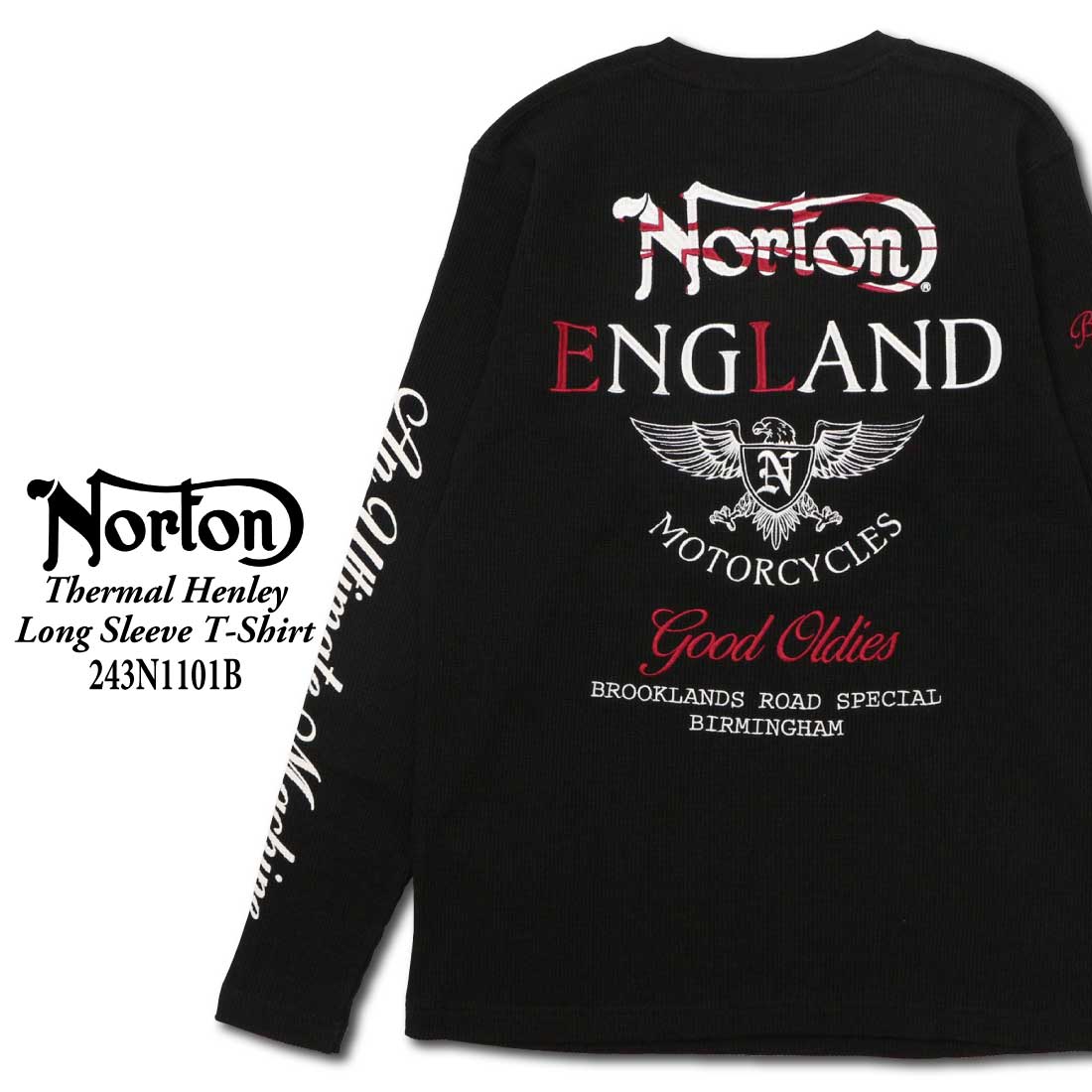 Norton ノートン 服 長袖 Tシャツ カットソー 243N1101B サーマル ヘンリー ロンT ロゴ 刺繍 アメカジ バイカー バイク メンズ 服