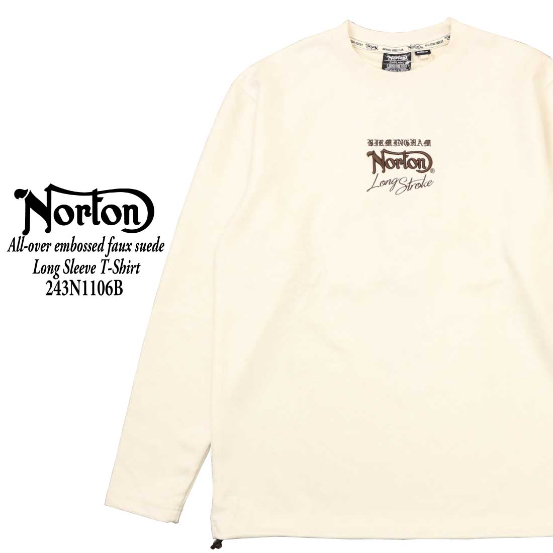 Norton ノートン 服 長袖 Tシャツ カットソー 243N1106B フェイクスウェード ロンT ロゴ 刺繍 アメカジ バイカー バイク メンズ 服 クルーネック