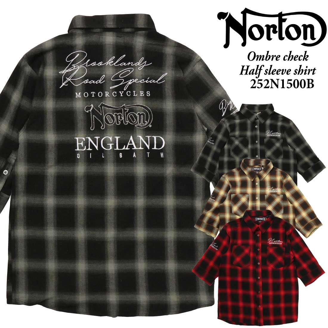 ノートン Norton 服 5分袖 シャツ 252N1500B オンブレチェック 5